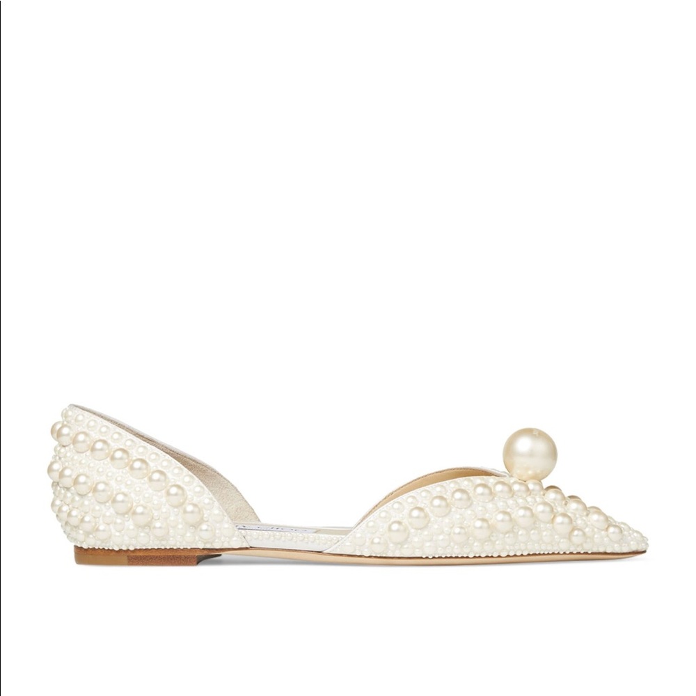 Jimmy Choo Pearl Embellished Bridal Sabine Flat (size 37.5)